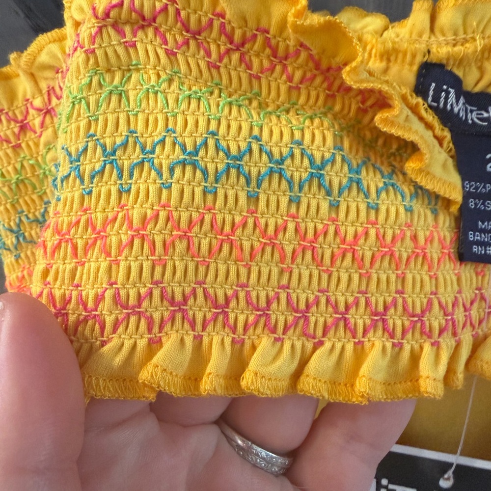 Limited Too NWT Yellow Smoked Romper Size 2T includes matching Scrunchie - Picture 6 of 6